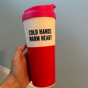 Cold Hands Warm Heart Kate Spade Travel Coffee Mug white pink